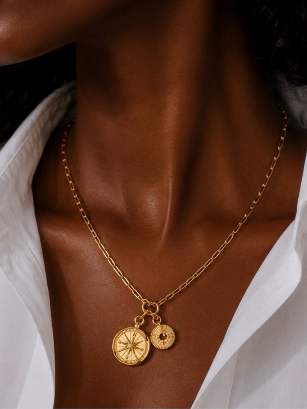 New! Anthropologie 14K Gold Plated Coastal Compass Charm Necklace NWT (3011)